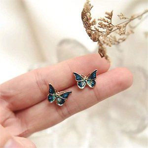 Women's Butterfly Turquoise Earrings Studs Hypoallergenic Enamel Blue  Green